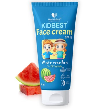 Kidbest Face Cream for Kids, SPF 15, Safe for Sensitive Skin &amp; Unscetened, Tear, Paraben, SLS free, Watermelon Flavor, 50ml