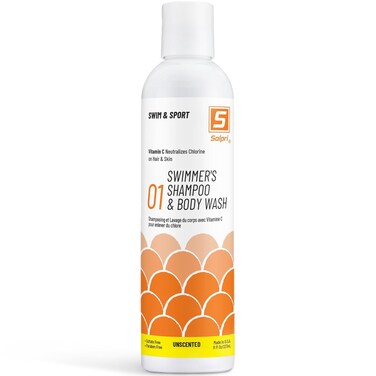 Swimmers Chlorine Swim Shampoo and Body Wash for Kids &amp; Adults - Unscented with Vitamin C, 8 Fl Oz
