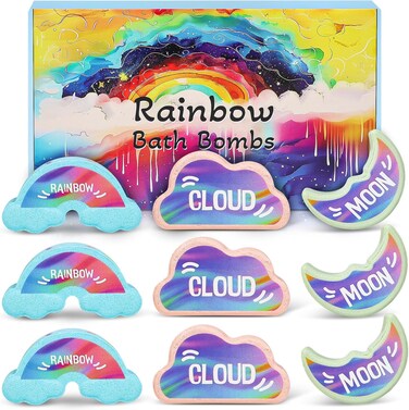 Rainbow Bath Bombs for Kids - 9 Pcs Handmade Natural Kids Bath Bombs Bubble Bath, Stocking Stuffers for Kids, Christmas Gifts for Kids Women