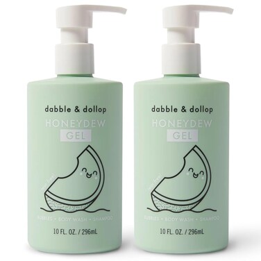 Dabble &amp; Dollop Honeydew Melon Body Wash &amp; Shampoo - 3 in 1 Natural Bubble Bath for Kids, USA-Made, Paraben &amp; Sulfate Free, Vegan, Gluten-Free, Tear-Free (10oz, Pack of 2)