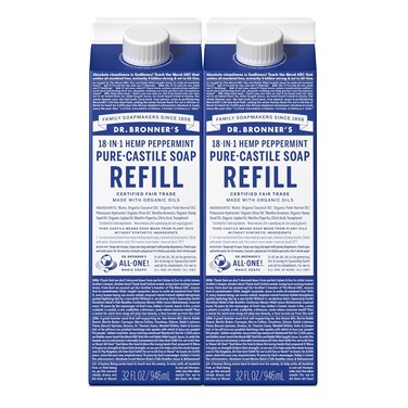 Dr. Bronner's Pure-Castile Liquid Soap Refill (Peppermint 32oz, Pack of 2)