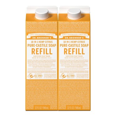Dr. Bronner's Pure-Castile Liquid Soap Refill (Citrus 32oz, Pack of 2)