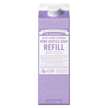 Dr. Bronner's Pure-Castile Liquid Soap Refill - Made with Regenerative Organic Certified Oils, 82% Less Plastic - 18-in-1 Uses for Face, Body Wash, Hand Soap Refill &amp; More Lavender, 32oz