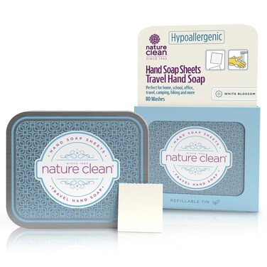 Nature Clean travel hand soap sheets for traveling - non-toxic, hypoallergenic, mini biodegradable paper soap sheets for travel, dissolvable portable soap for camping essentials refill - 80 units