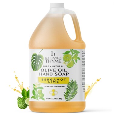 Brittanie's Pure Organic Castile Bergamot Lime Liquid Olive Soap Refill, 1 Gallon   Made with Natural Luxurious Oils, Vegan &amp; Gluten Free Non-GMO, For Face, Body, Dishes, Pets &amp; Laundry
