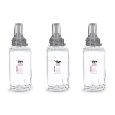 GOJO Clear &amp; Mild Foam Handwash, Fragrance Free, EcoLogo Certified, 1250 mL Foam Soap Refill ADX-12 Push-Style Dispenser (Pack of 3) - 8811-03