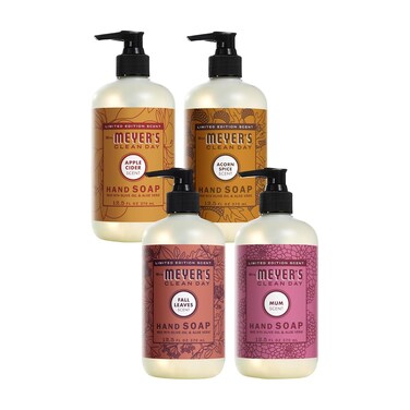 MRS. MEYER'S CLEAN DAY Holiday Hand Soap Bundle Variation (Acorn Spice + Apple Cider + Mum + Fall Leaves) 4 ct.&hellip;