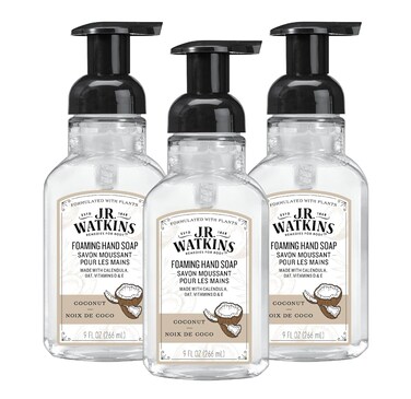 J.R. Watkins Foaming Hand Soap Pump with Dispenser, Moisturizing All Natural Hand Soap Foam, Alcohol-Free, Cruelty-Free, Use for Kitchen or Bathroom, Coconut, 9 fl oz, 3 Pack
