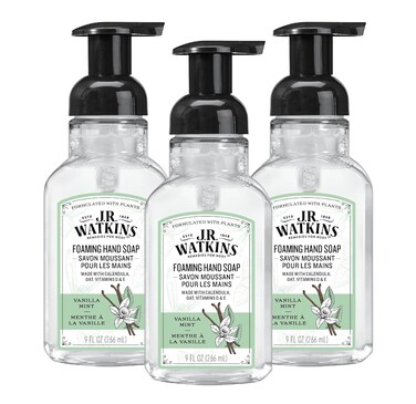 J.R. Watkins Foaming Hand Soap Pump with Dispenser, Moisturizing All Natural Hand Soap Foam, Alcohol-Free, Cruelty-Free, Use for Kitchen or Bathroom, Vanilla Mint, 9 fl oz, 3 Pack