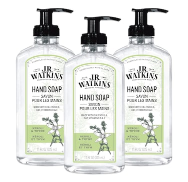J.R. Watkins Liquid Hand Soap With Dispenser, Moisturizing Hand Soap, Alcohol-Free, Cruelty-Free, Use For Bathroom and Kitchen, Neroli &amp; Thyme, 11 Fl Oz, 3 Pack