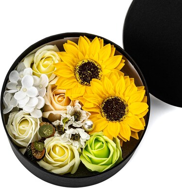 Luxury Beautiful Flora Scented Roses/Carnation Flower Bath Soap with Stem, Flower Soap in Gift Box, Gift for Birthday/Valentine's Day/Mother's Day (Sunflower)