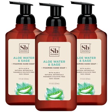 Soapbox Foaming Hand Soap Aloe Water &amp; Sage, 11oz Pump Bottles 3 Pack, Cruelty Free, Vegan Moisturizing Foaming Hand Wash for Kitchen &amp; Bathroom