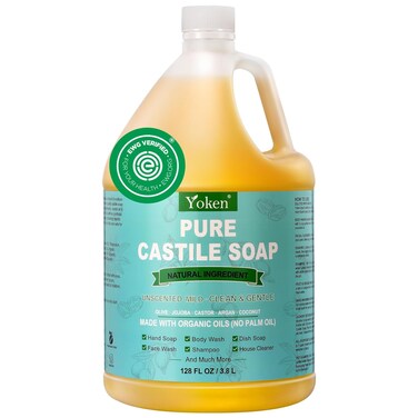 Yoken Castile Soap Liquid EWG Verified(1 Gallon, Unscented) Pure-Castile Liquid Soap for Body, Face, Hand, Pets, Laundry, Dish Soap and More - Made With Organic Oil, Vegan, Clean &amp; Gentle, Versatile