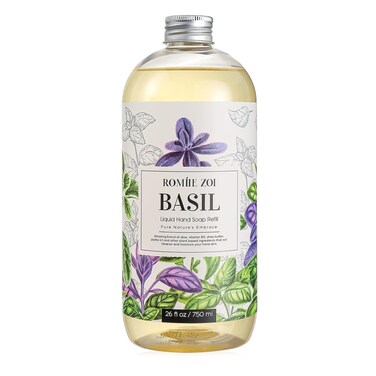 Liquid Hand Soap Refill, Basil, Gentle &amp; Moisturizing Formula, 750 ML/ 26 FL OZ