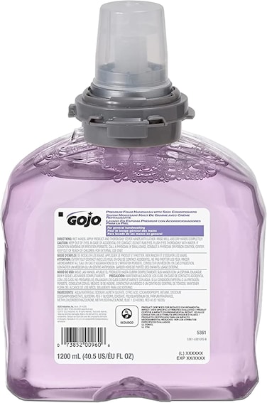 GOJO Premium Foam Handwash with Skin Conditioners, Cranberry Scent, EcoLogo Certified, 1200 mL Foam Hand Soap Refill TFX Touch-Free Dispenser (Pack of 2) &ndash; 5361-02