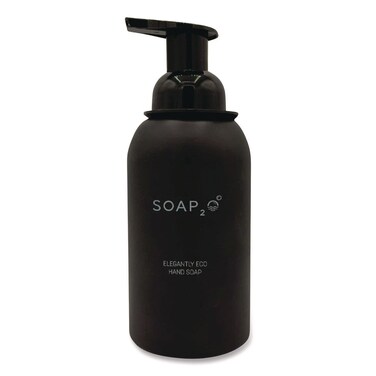 Soap₂o 12oz Elegantly Eco Hand Soap Bottle Midnight Black, Empty Reuseable Refillable Black Frosted Glass Bottle, Foaming Hand Soap Container, Optional Wall Mounting Bracket (Sold Separately)