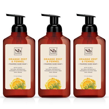 Soapbox Foaming Hand Soap Orange Zest &amp; Fennel, 11oz Pump Bottles, 3 Pack, Cruelty Free, Vegan Moisturizing Foaming Hand Wash for Kitchen &amp; Bathroom