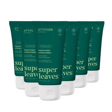 ATTITUDE Hand Cream, EWG Verified, Plant and Mineral-Based, Vegan Personal Care Products, Olive Leaves, 2.5 Fl Oz (Pack of 6)