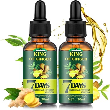 Biotin Hair Growth Serum for Hair Loss Regrowth Treatment for Women &amp; Men, 100% Pure Natural Ginger Essential Oil, 2 Fl Oz / 30ML (2 PCS)