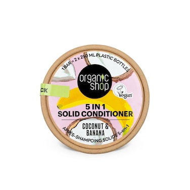 Coconut &amp; Banana 5 in 1 Solid Conditioner Bar, Soft, Healthy &amp; Radiant Hair - 100% Vegan &amp; Organic, Paraben Free &amp; 0% Preservatives, Eco Friendly &amp; Cruelty Free.