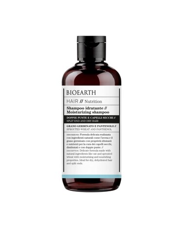 BIOEARTH Hair, Moisturizing Shampoo for dry hair and split ends with moisturising and nourishing effect, Made in Italy, Vegan, AIAB Certified - 250ml Pack