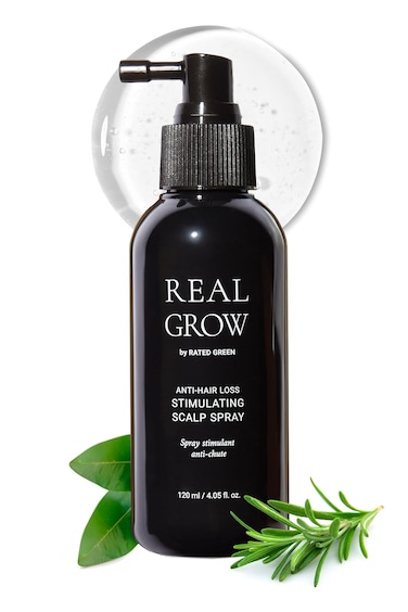 RATED GREEN REAL GROW Anti Hair Loss Stimulating Scalp Spray for Hair Growth, Korean Hair Care, Cold Brewed Organic Rosemary Water Spray for Thinning Hair, 6.06 Fl. Oz