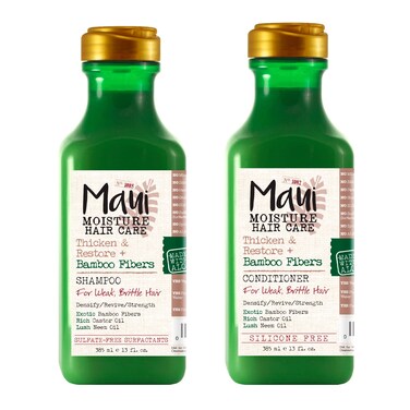 Maui Moisture Thicken &amp; Restore + Bamboo Fibers Strengthening Shampoo and Conditioner for Softer, Thicker Transitioning Hair