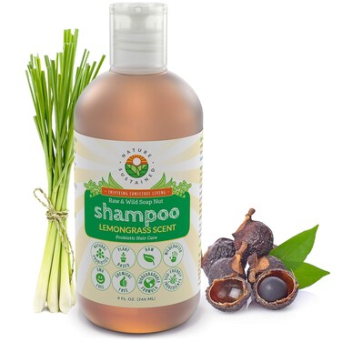 Organic Shampoo - Raw &amp; Wildcrafted with Probiotics, Hypoallergenic Natural &amp; Sulfate Free Shampoo for Sensitive Scalp, Dry Hair, Dandruff, Eczema &amp; Psoriasis, 9oz, Lemongrass