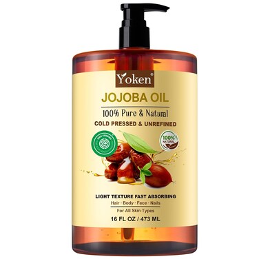 Yoken Pure Jojoba Oil EWG Verified 16 fl oz, 100% Natural Jojoba Oil for Hair, Skin &amp; Face, Cold Pressed Unrefined, Deeply Moisturizing Body Oil Jojoba Carrier Oil for Essential Oils Mixing