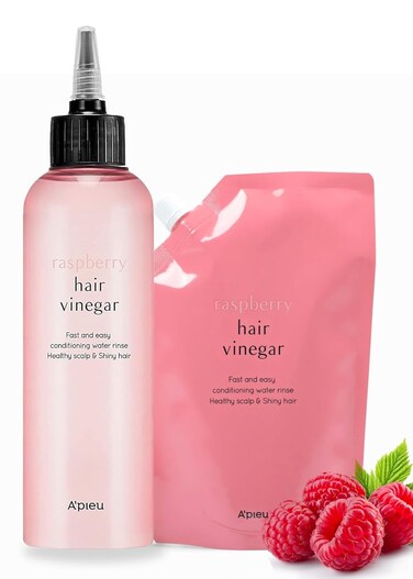 A&rsquo;PIEU Raspberry Hair Vinegar Rinse &amp; Refill Bundle 6.76 + 13.6 fl oz - Scalp Treatment for pH Balance, Hair Growth   Clarifying, Dandruff &amp; Oil Control   Silky, Shiny Hair