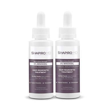 Shapiro MD Hair Growth Experts Minoxidil 5% Topical Solution for Mens Hair Growth, Serum Promotes Hair Regrowth by Reactivating Hair Follicles, 2 Month