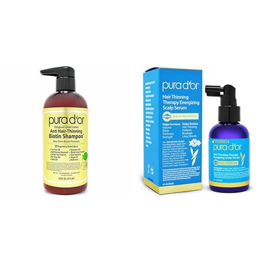 PURA D'OR Anti-Thinning Biotin Shampoo, Clinically Tested DHT Blocker &amp; Scalp Therapy Energizing Scalp Serum Revitalizer (4oz) with Argan Oil, Biotin