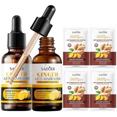 Sadoer Ginger Anti-Hair Loss Oil and Shampoo, Sadoer Ginger Hair Growth Serum + Shampoo, Sadoer Ginger Extract Anti-Hair Loss Treatment Essence Set for Thicker, Stronger, Longer Hair Men &amp; Women (1)