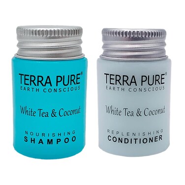 Terra Pure White Tea and Coconut Shampoo and Conditioner, Travel Size Hotel Amenities, 1 oz. (Case of 100)