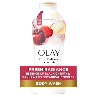 Olay Fresh Radiance Body Wash for Women with Antioxidant Pomegranate Extract, Vitamin B3 Complex, Designed for All Skin Types, Black Cherry &amp; Vanilla Scent, 22 fl oz