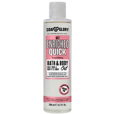 Soap &amp; Glory Original Pink Get Enriched Quick Nourishing Bath &amp; Body Oil - Skin Moisturizer with Argan Oil, Vitamin E, &amp; Almond Oil - Rose &amp; Bergamot Scented Body Oil for Dry Skin (200 ml)