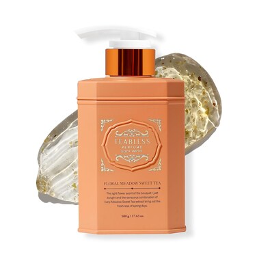 Floral Meadow Sweet Tea Perfumed Body Wash, Hydrating Vegan Body Cleanser for Sensitive Skin, Gentle Scrub, Daily Moisturizing Shower Gel, Grapefruit Jasmine Scent, Slow Aging Care