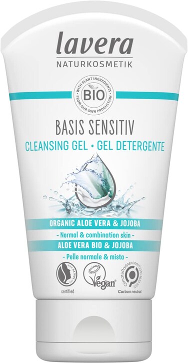 LAVERA basis sensitiv wash gel organic aloe vera &amp; jojoba ∙ Revitalizes &amp; refreshes ∙ Vegan organic plant active ingredients natural cosmetics Natural &amp; innovative facial cleansing, 4.2 Fl Oz