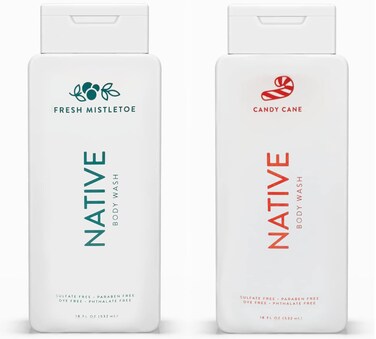 Native Special Edition Winter Body Wash  for Women &amp; Men   Sulfate Free, Paraben Free, Dye Free, with Naturally Derived Clean Ingredients, 18 oz each (2 Pack) (Fresh Mistletoe &amp; Candy Cane)