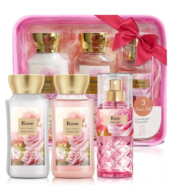Bath and Body Gift Set for Women &amp; Girls, Rose 3PCS Set for - Shower Gel, Body Lotion, Body Mist, Personal Portable Body Care Travel Set for Birthday Mother's Valentine's Day Gifts for Her