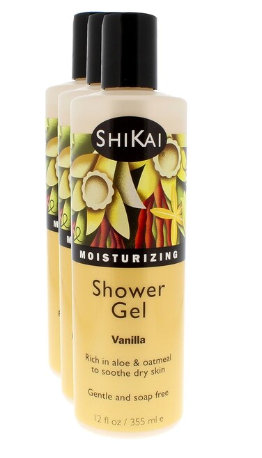 ShiKai Daily Moisturizing Shower Gel (Vanilla, 12oz, Pack of 3)   Gentle Formula   Aloe Vera &amp; Oatmeal for Soft, Healthy Skin   Dry Skin Relief