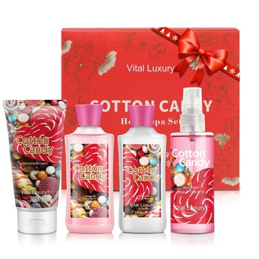Cotton Candy Bath &amp; Body Kit, 3 Fl Oz, Ideal Skincare Gift Home Spa Set, Includes Body Lotion, Shower Gel, Body Cream, and Fragrance Mist, Birthday Mother's Day Gifts