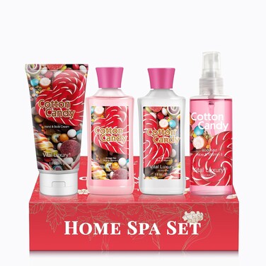 Cotton Candy Bath &amp; Body Kit,3 Fl Oz-4PCS, Home Spa Set Including Body Lotion, Shower Gel, Body Cream, and Fragrance Mist-Ideal Skincare Gift