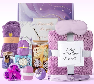 Luxurious Spa Birthday Gifts for Women: Ultimate Self Care Gift Basket with Cozy Socks, Burr Basket, Spoonful of Comfort Soup &amp; Hug in a Box, Perfect for Moms Recovery and Thinking of You Occasions.