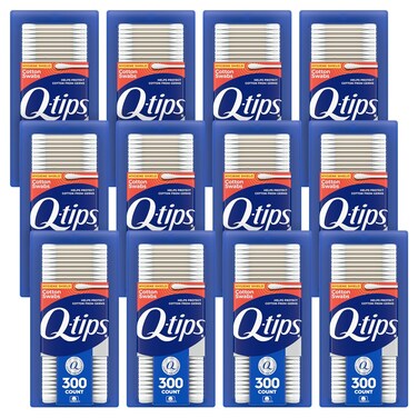 Q-tips Antimicrobial Swabs for Cleaning are Made with 100 Percent Cotton, 300 Count, Pack of 12