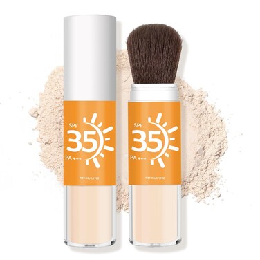 Mineral Sunscreen Powder SPF Powder for Face Oil Control Matte Finish Breathable Translucent Powder SPF 35 Setting Powder Mineral Brush Powder Face Sunscreen for All Skin-Translucent