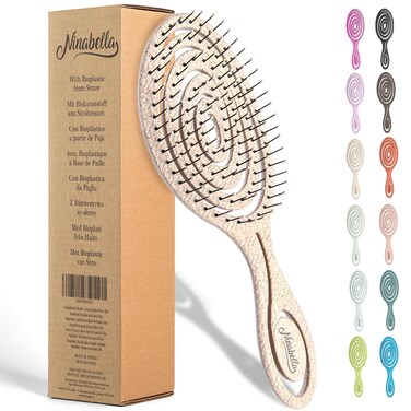 Ninabella Organic Detangling Hair Brush for Women, Men &amp; Children - Does not Pull on Hair - Hair Straightening Brushes for Straight, Curly &amp; Wet Hair - Unique Spiral Hairbrush