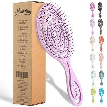 Ninabella Organic Detangling Hair Brush for Women, Men &amp; Children - Does not Pull on Hair - Hair Straightening Brushes for Straight, Curly &amp; Wet Hair - Unique Spiral Hairbrush