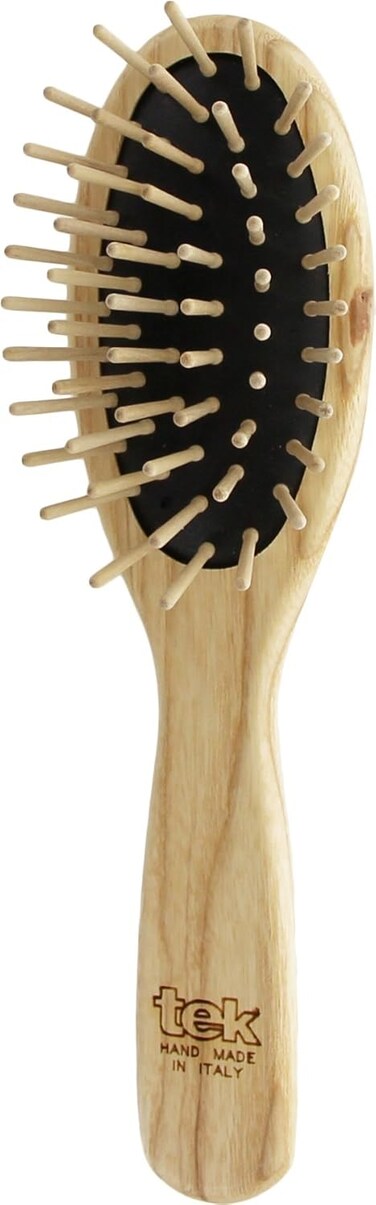 TEK - Small Oval Hairbrush in Ash Wood with Short Wooden Pins, Handmade in Italy