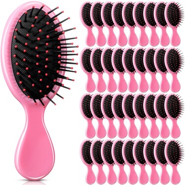36 Packs Mini Detangling Brush Hair Brush Squirt Detangler Brushes Toddler Soft Bristle Brush Travel Hairbrush for Wet Dry Women Girl Thick Curly Hair(Pink)